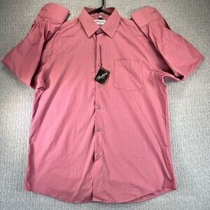 New Berlioni Dress Shirt Mens L Pink Solid Long Sleeve Button Up Collared Italy